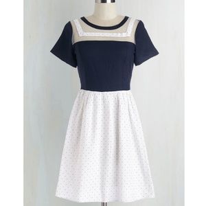 Navy/white with polka dot dress